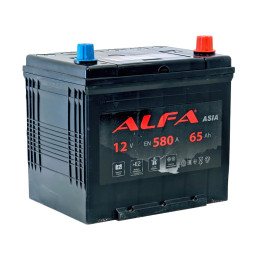 Аккумулятор ALFA Asia 65 JR (65 А·ч / 580 А) правый плюс с бортом