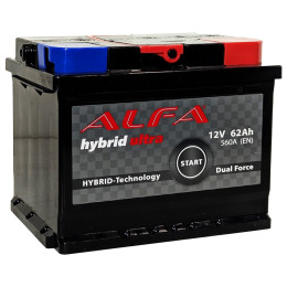 Аккумулятор ALFA Hybrid 62 R (62 А·ч / 560 А) правый плюс
