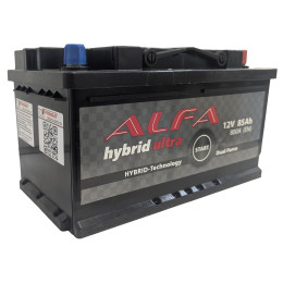 Аккумулятор ALFA Hybrid 85 R низкий (85 А·ч / 800 А) правый плюс