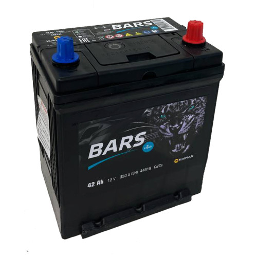 Аккумулятор BARS Asia 42 JR (42 А·ч / 350 А) с правым плюсом, тонкими клеммами и бортом