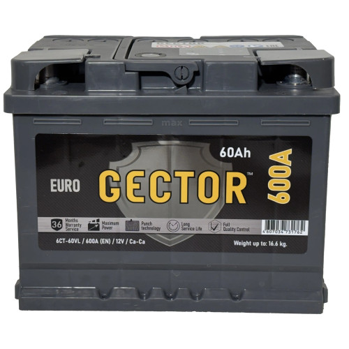 Аккумулятор GECTOR 60 R (60 А·ч / 600 А) для легковых автомобилей