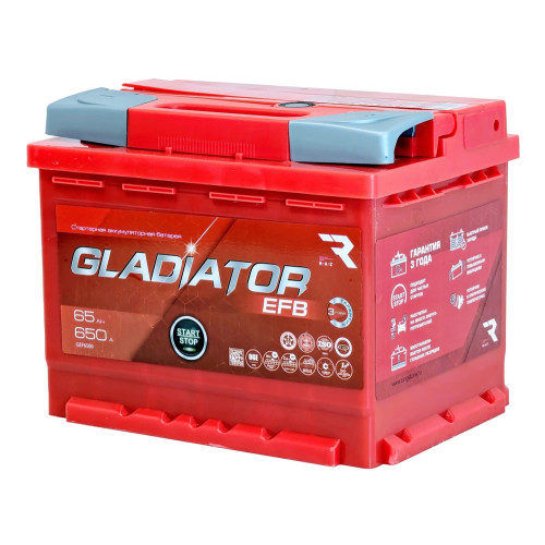 Аккумулятор GLADIATOR EFB 65 R (65 А·ч / 650 А) для легковых автомобилей