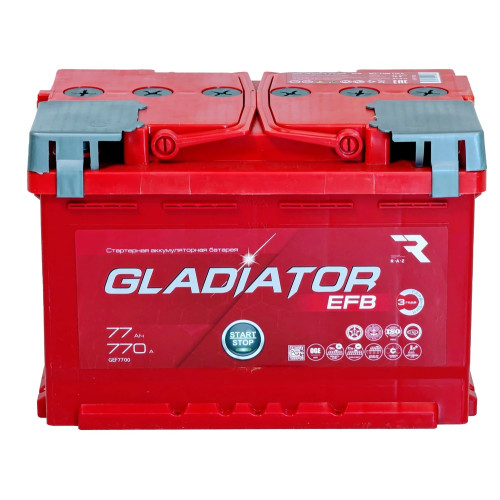 Аккумулятор GLADIATOR EFB 77 R (77 А·ч / 770 А) для легковых автомобилей