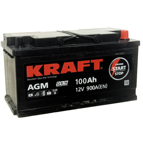 Аккумулятор KRAFT AGM 100 R (100 А·ч / 900 А) для легковых автомобилей