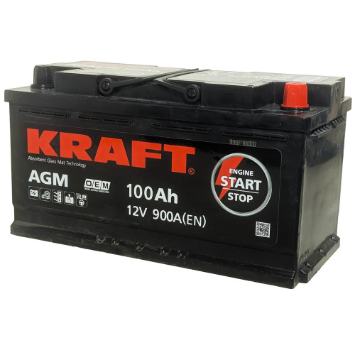 Аккумулятор KRAFT AGM 100 R (100 А·ч / 900 А) для легковых автомобилей
