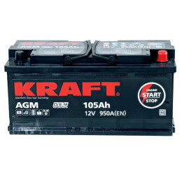 Аккумулятор KRAFT AGM 105 R (105 А·ч / 950 А) для легковых автомобилей