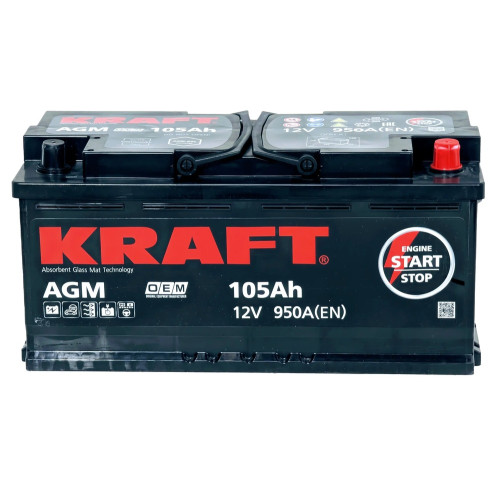 Аккумулятор KRAFT AGM 105 R (105 А·ч / 950 А) для легковых автомобилей