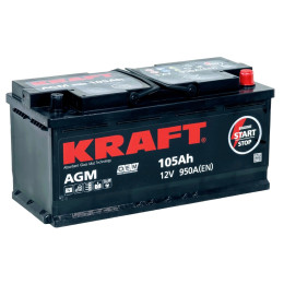 Аккумулятор KRAFT AGM 105 R (105 А·ч / 950 А) для легковых автомобилей