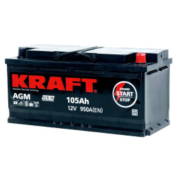 Аккумулятор KRAFT AGM 105 R (105 А·ч / 950 А) для легковых автомобилей