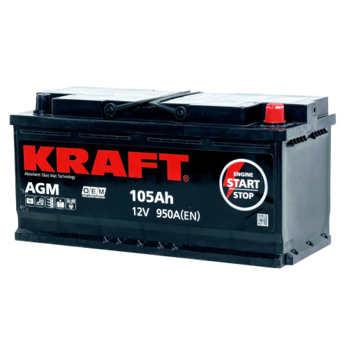 Аккумулятор KRAFT AGM 105 R (105 А·ч / 950 А) для легковых автомобилей