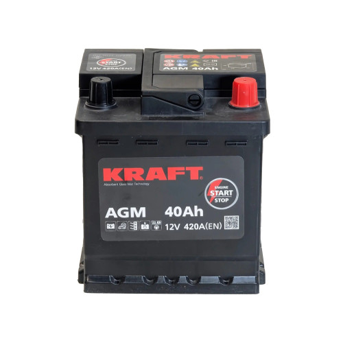 Аккумулятор KRAFT AGM 40 R (40 А·ч / 420 А) для легковых автомобилей
