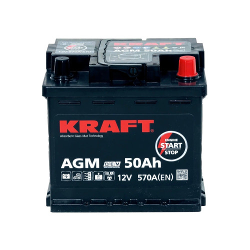 Аккумулятор KRAFT AGM 50 R (50 А·ч / 570 А) для легковых автомобилей