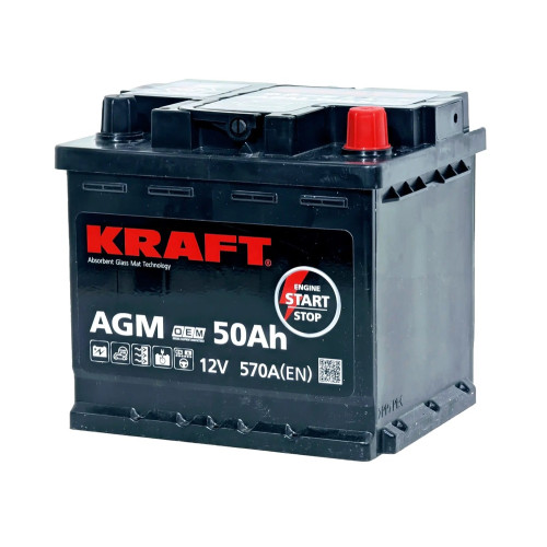 Аккумулятор KRAFT AGM 50 R (50 А·ч / 570 А) для легковых автомобилей