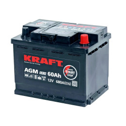 Аккумулятор KRAFT AGM 60 R (60 А·ч / 680 А) для легковых автомобилей