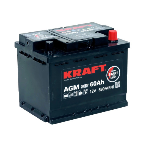 Аккумулятор KRAFT AGM 60 R (60 А·ч / 680 А) для легковых автомобилей