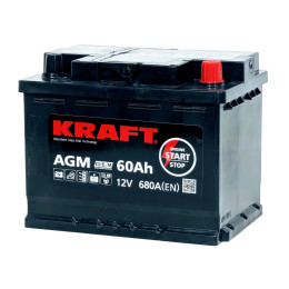 Аккумулятор KRAFT AGM 60 R (60 А·ч / 680 А) для легковых автомобилей