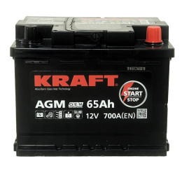 Аккумулятор KRAFT AGM 65 R (65 А·ч / 700 А) для легковых автомобилей