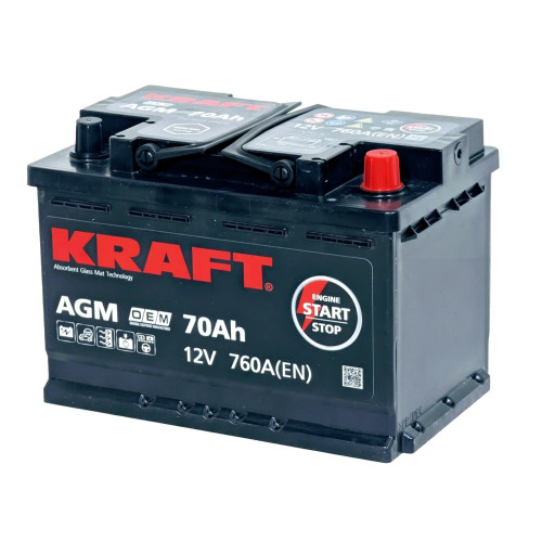 Аккумулятор KRAFT AGM 70 R (70 А·ч / 760 А) для легковых автомобилей