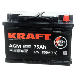 Аккумулятор KRAFT AGM 75 R (75 А·ч / 800 А) для легковых автомобилей