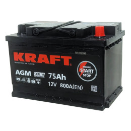 Аккумулятор KRAFT AGM 75 R (75 А·ч / 800 А) для легковых автомобилей