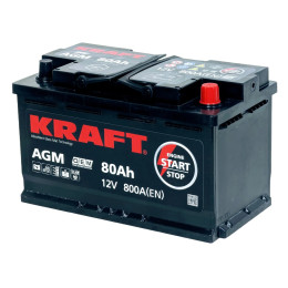 Аккумулятор KRAFT AGM 80 R (80 А·ч / 800 А) для легковых автомобилей