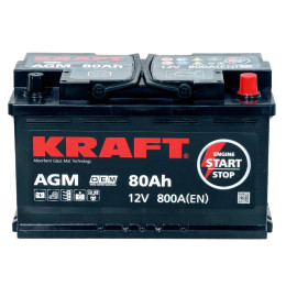Аккумулятор KRAFT AGM 80 R (80 А·ч / 800 А) для легковых автомобилей