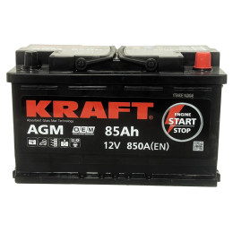 Аккумулятор KRAFT AGM 85 R (85 А·ч / 850 А) для легковых автомобилей