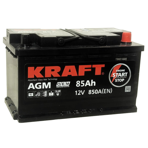 Аккумулятор KRAFT AGM 85 R (85 А·ч / 850 А) для легковых автомобилей