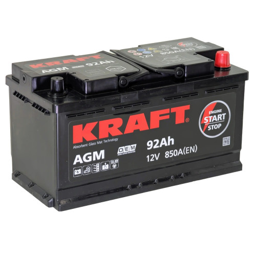 Аккумулятор KRAFT AGM 92 R (92 А·ч / 850 А) для легковых автомобилей
