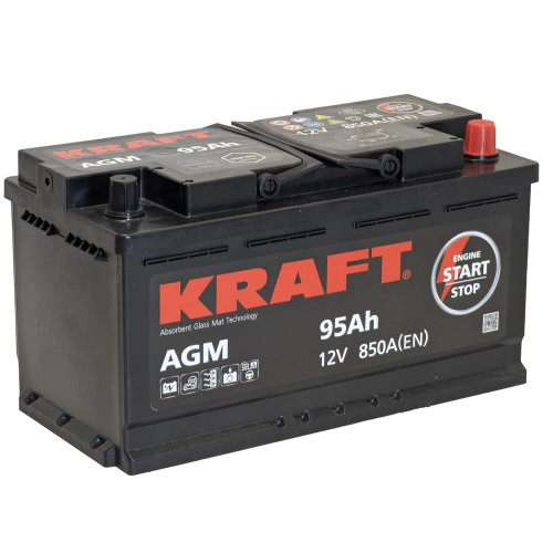 Аккумулятор KRAFT AGM 95 R (95 А·ч / 850 А) для легковых автомобилей