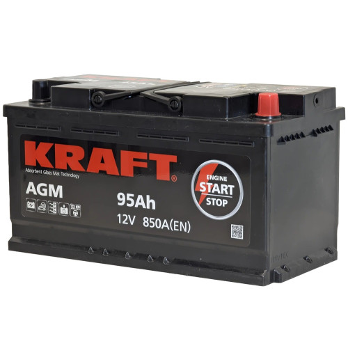 Аккумулятор KRAFT AGM 95 R (95 А·ч / 850 А) для легковых автомобилей
