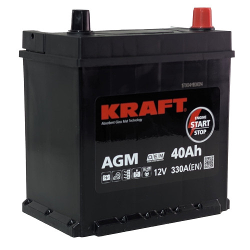 Аккумулятор KRAFT AGM Asia 40 JR (40 А·ч / 330 А) для легковых автомобилей
