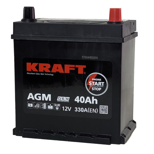 Аккумулятор KRAFT AGM Asia 40 JR (40 А·ч / 330 А) для легковых автомобилей