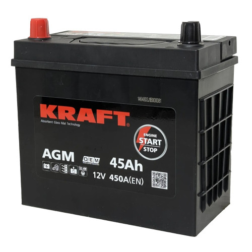 Аккумулятор KRAFT AGM Asia 45 JL (45 А·ч / 450 А) для легковых автомобилей
