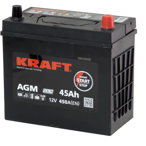 Аккумулятор KRAFT AGM Asia 45 JR (45 А·ч / 450 А) для легковых автомобилей
