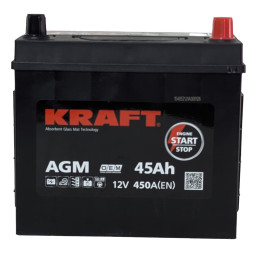 Аккумулятор KRAFT AGM Asia 45 JR (45 А·ч / 450 А) для легковых автомобилей
