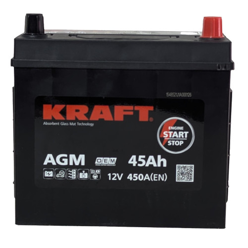 Аккумулятор KRAFT AGM Asia 45 JR (45 А·ч / 450 А) для легковых автомобилей