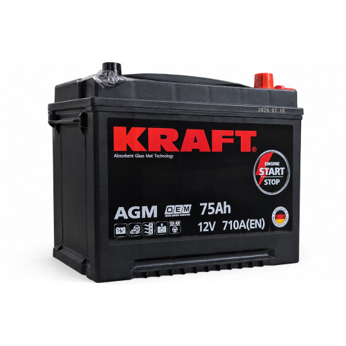 Аккумулятор KRAFT AGM Asia 75 JR (75 А·ч / 710 А) для легковых автомобилей