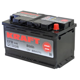 Аккумулятор KRAFT EFB 80 R (80 А·ч / 800 А) для легковых автомобилей