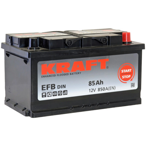 Аккумулятор KRAFT EFB 85 R низк. (85 А·ч / 850 А) для легковых автомобилей
