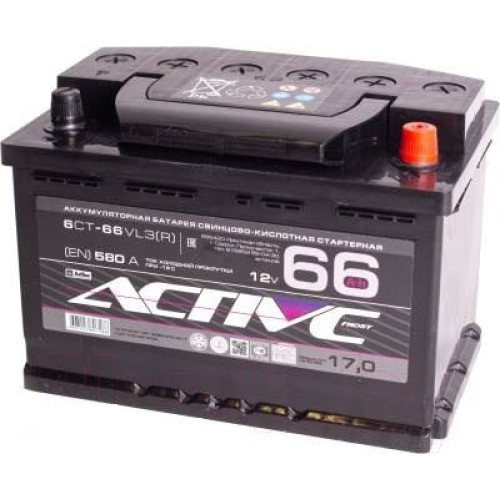 Аккумулятор АкТех ActiveFrost 66Ah Евро (66 А·ч / 580 А) для легковых автомобилей