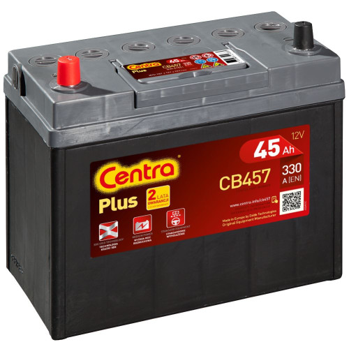 Аккумулятор Centra Plus CB457 (45Ah) Asia р тонкие клеммы (45 А·ч / 330 А) для легковых автомобилей