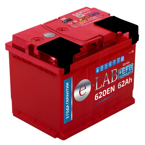 Аккумулятор E-Lab + EFB 6CT-62 (62 А·ч / 620 А) для легковых автомобилей