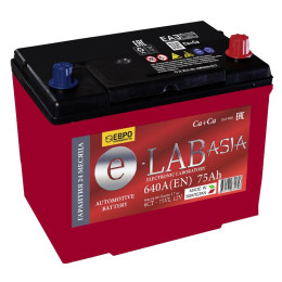 Аккумулятор E-Lab Asia 75Ah JR (75 А·ч / 640 А) для легковых автомобилей