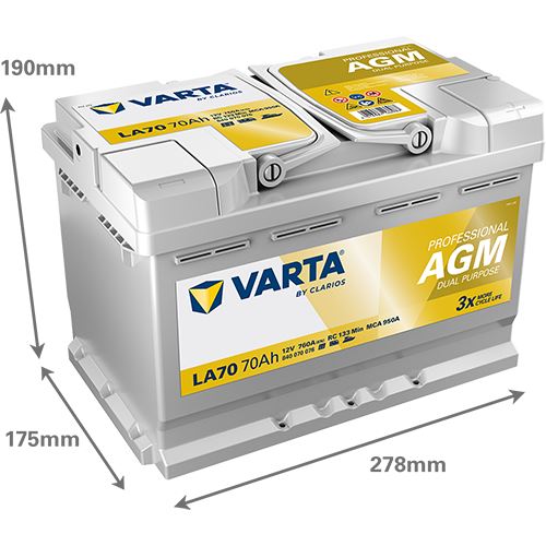 Аккумулятор VARTA Professional AGM 70Ah LA70 (70 А·ч / 760 А) для легковых автомобилей