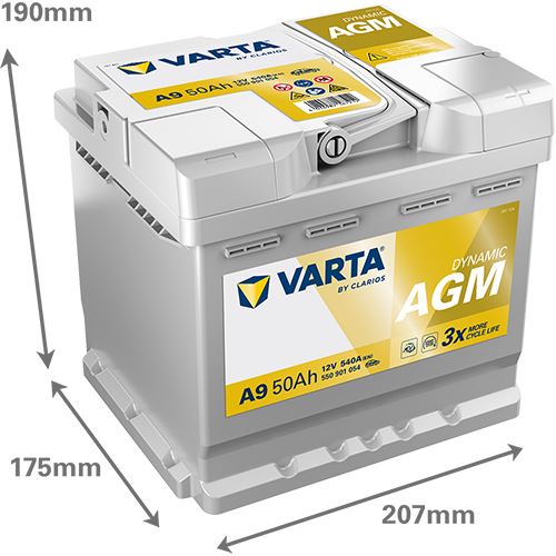 Аккумулятор VARTA Dynamic AGM A9 (50 А·ч / 540 А) для легковых автомобилей